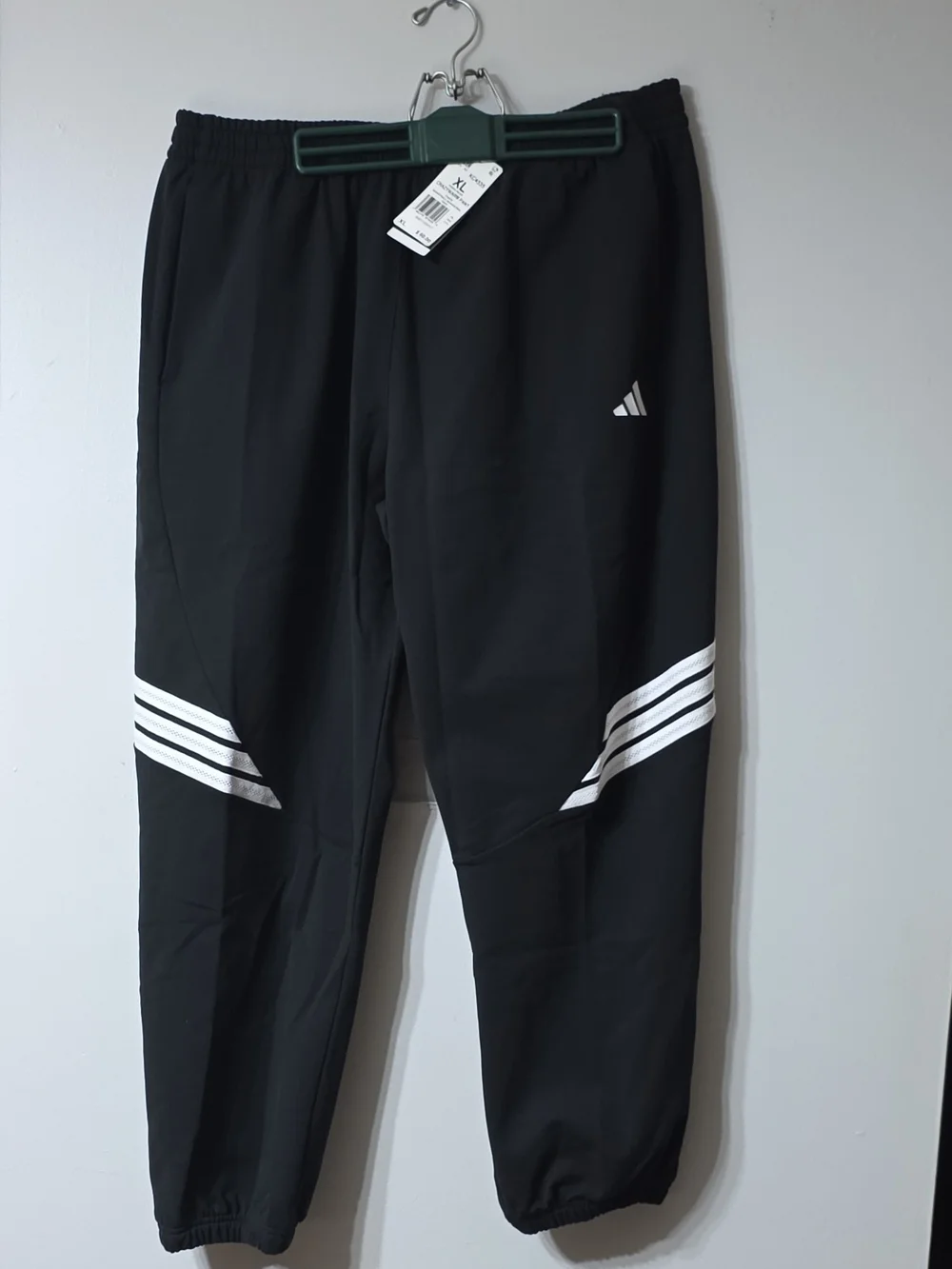 Adidas Men's Black Athletic Track Pants with White Stripe Details